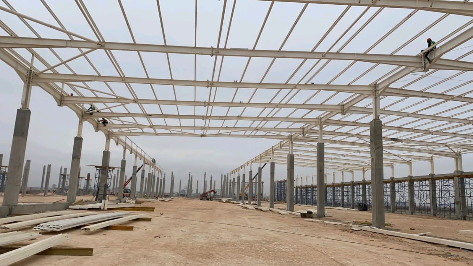 Steel frame structure under construction