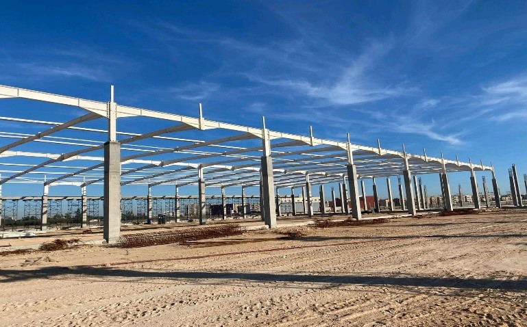 Steel frame structure under construction